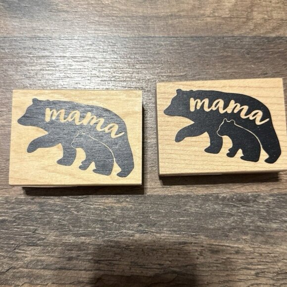 Inkadinkado Mama Bear Baby Bear Mounted Red Rubber Wood Stamp 3" x 2.25" Lot 2 ! - Picture 1 of 2